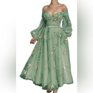 Women's Puffy Sleeve Tulle Prom Dress